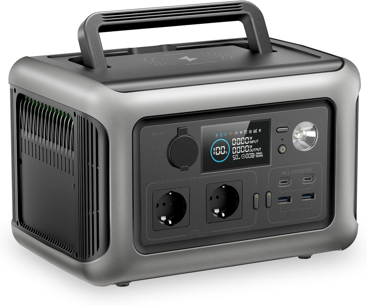 ALLPOWERS, Powerstation, 299Wh, 1200W, 600W, Solargenerator, Tragbare R600, LiFePO4 Batterie Solargenerator mit 2x ( Spitze) AC Ausgang