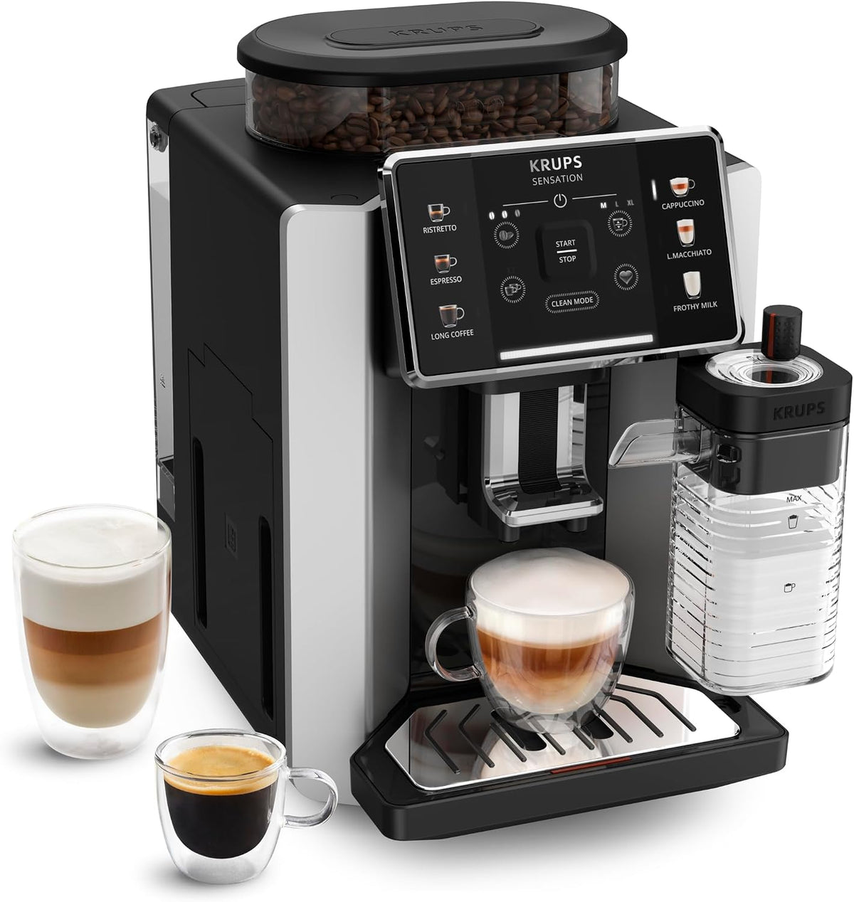 KRUPS, Kaffeevollautomat, Sensation Milk, 6 Kaffee & Milchgetränke, Milch Maestro Technologie, einfach zu bedienen