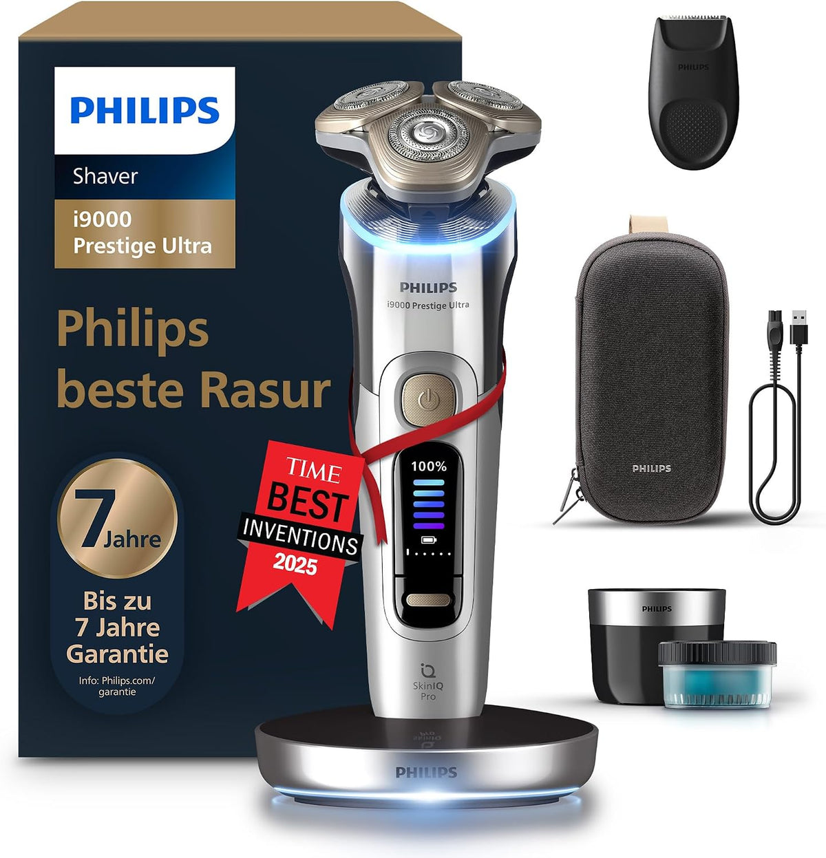 PHILIPS, Elektrorasierer, elektrischer Rasierer i9000 Prestige Ultra, Nass- und Trockenrasierer für Herren, chrom