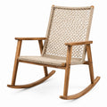 Teakholz Schaukelstuhl mit Polyestergarn Sitz Beige 80x60x90cm