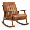 Schaukelstuhl Leder Braun Massivholz 85cm x 70cm x 100cm