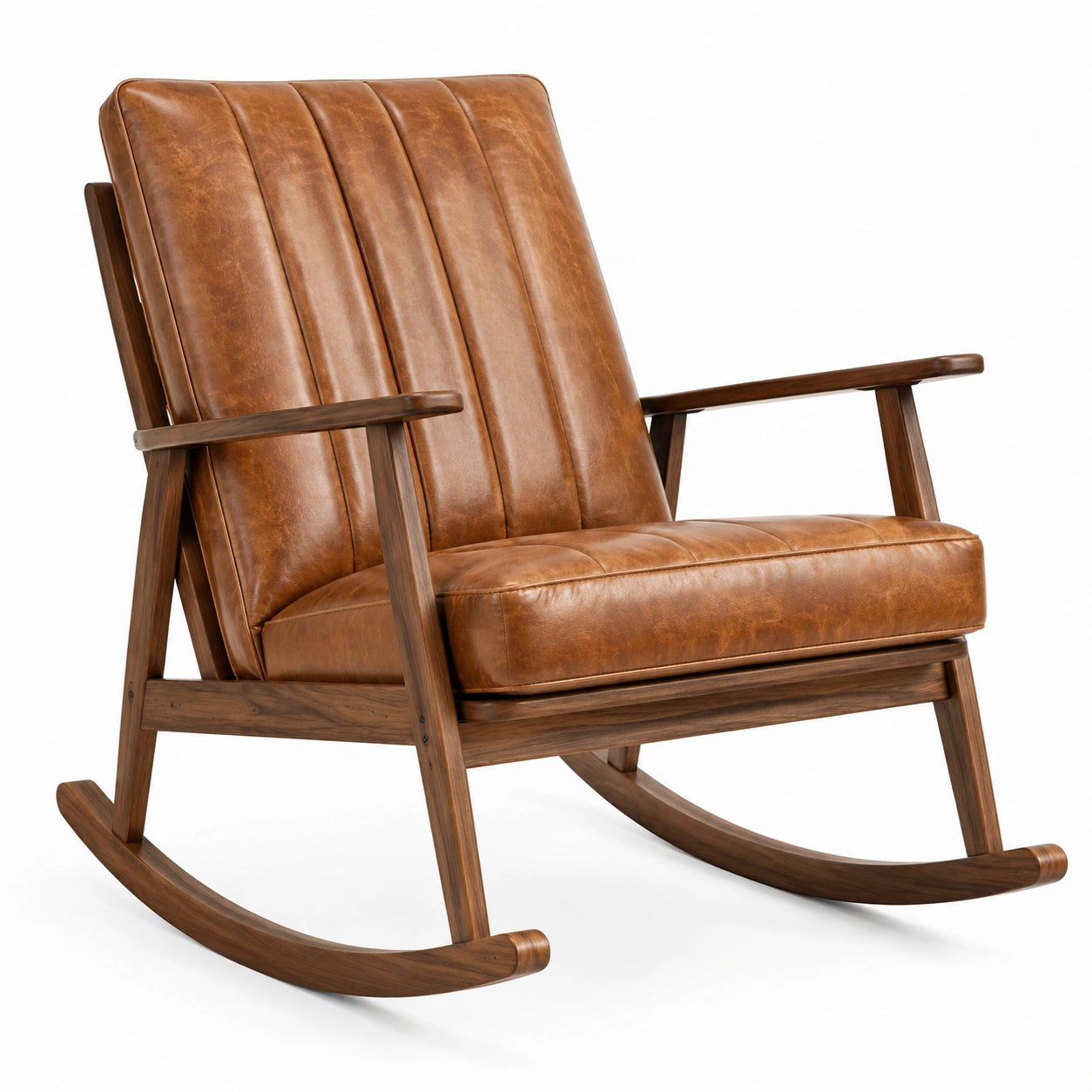 Schaukelstuhl Leder Braun Massivholz 85cm x 70cm x 100cm