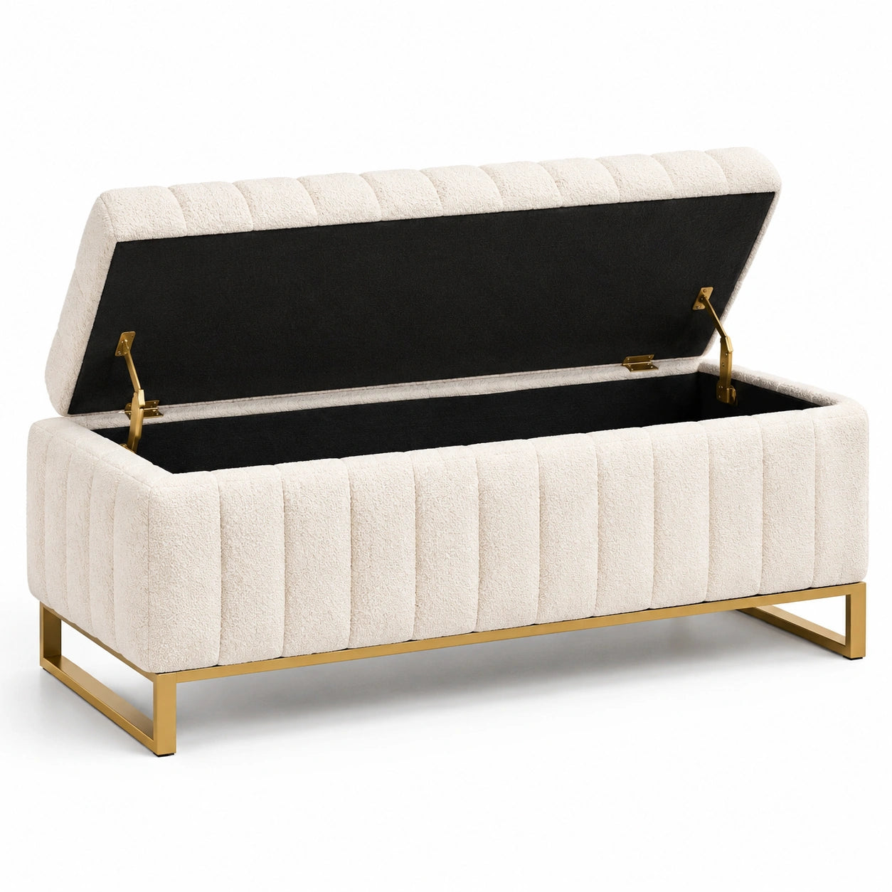 Sitzbank mit Stauraum Bouclé Beige Metall