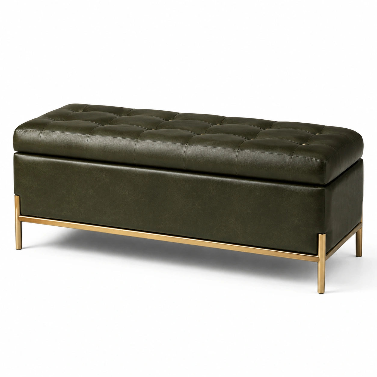 Truhenbank Lederimitat Grün mit Metallgestell 120x40x45 cm