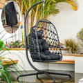 Hängesessel, LKINBO, 195 kg, Polyrattan mit Gestell Outdoor Indoor, Korb Hängestuhl Rattan Hanging Chair Wetterfest