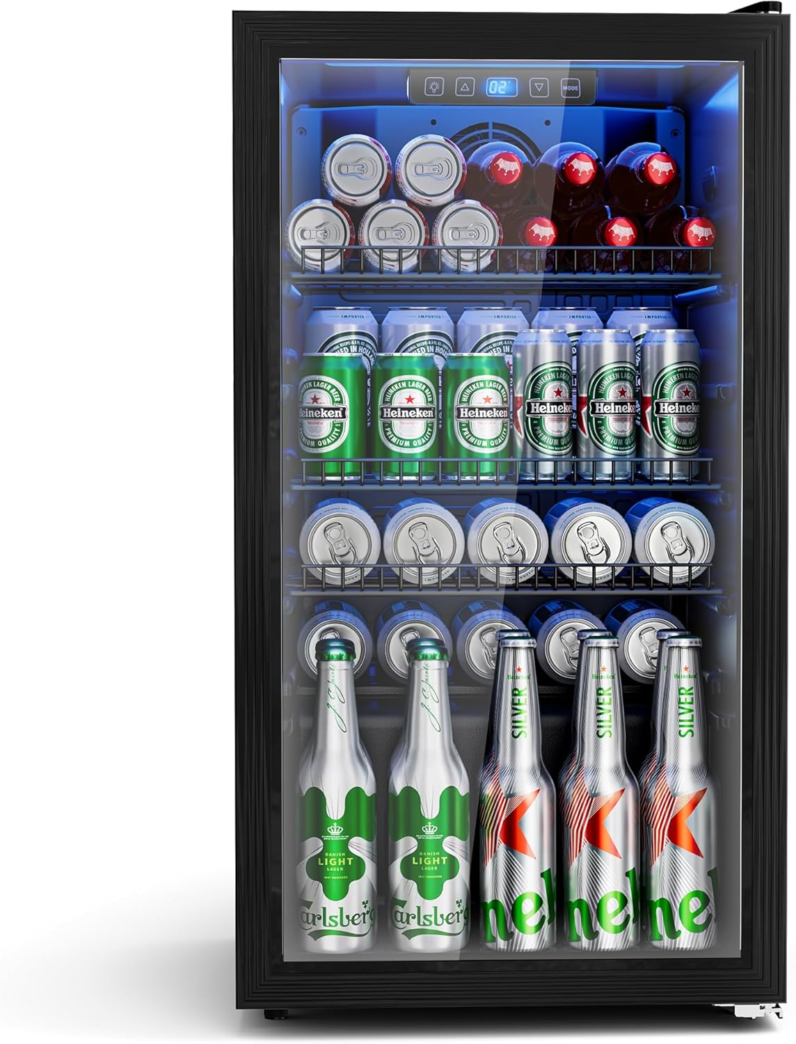 JUMMICO, Getränkekühlschrank, 90L, Premium mit Design-Glastür: 125 Dosen Kapazität, Verstellbare Regale & Kompakt-Design