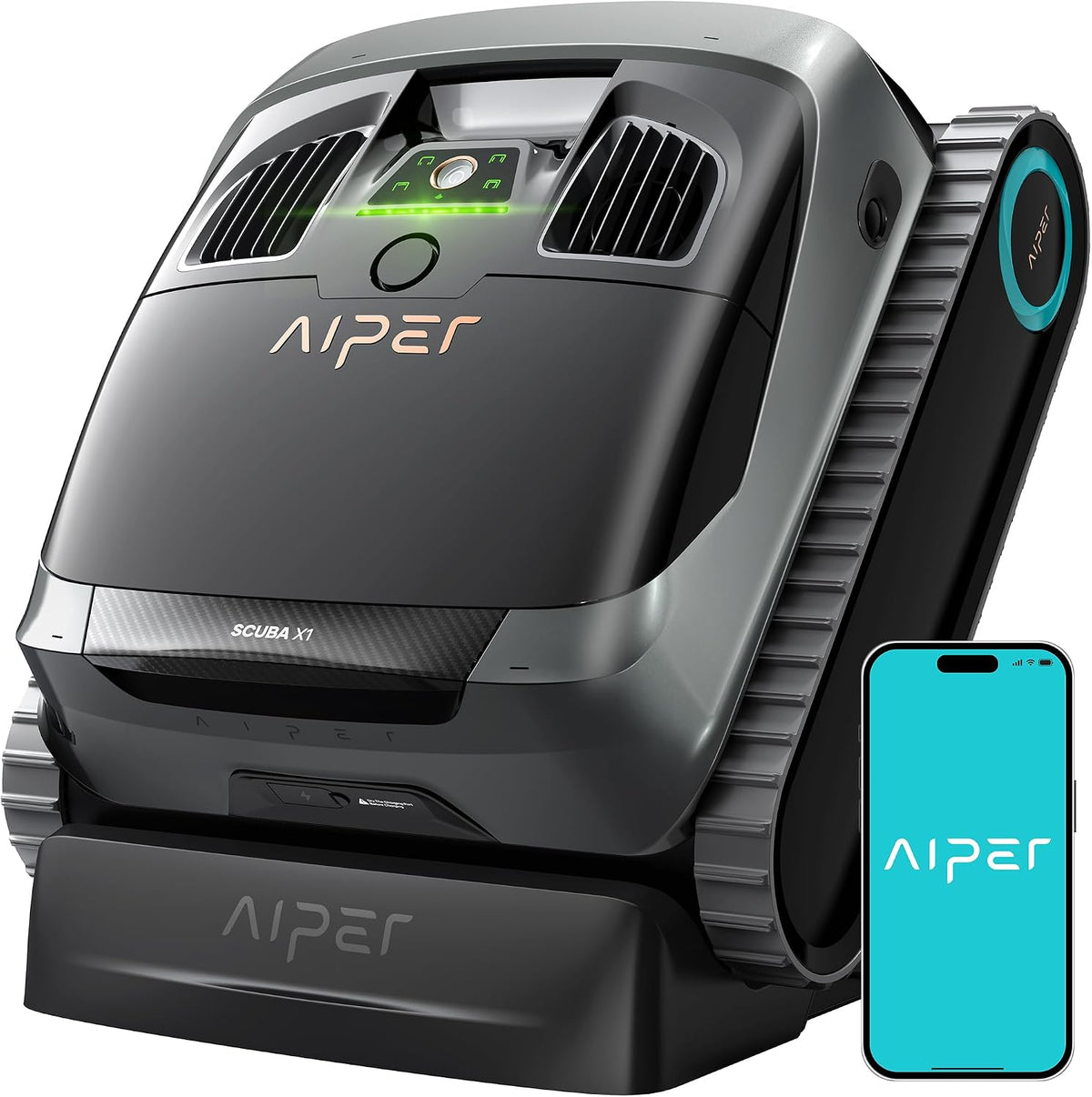 AIPER, Poolroboter, Scuba X1 mit App, 25200 LPH Mühelose Sauberkeit mit Doppel-Auslass, 3 μm Ultra-Feinfiltersystem