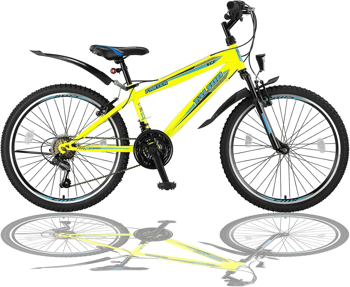 Talson, Mountainbike, 26 Zoll, Fahrrad Beleuchtung, Gabelfederung und 21-Gang Shimano in Gelb