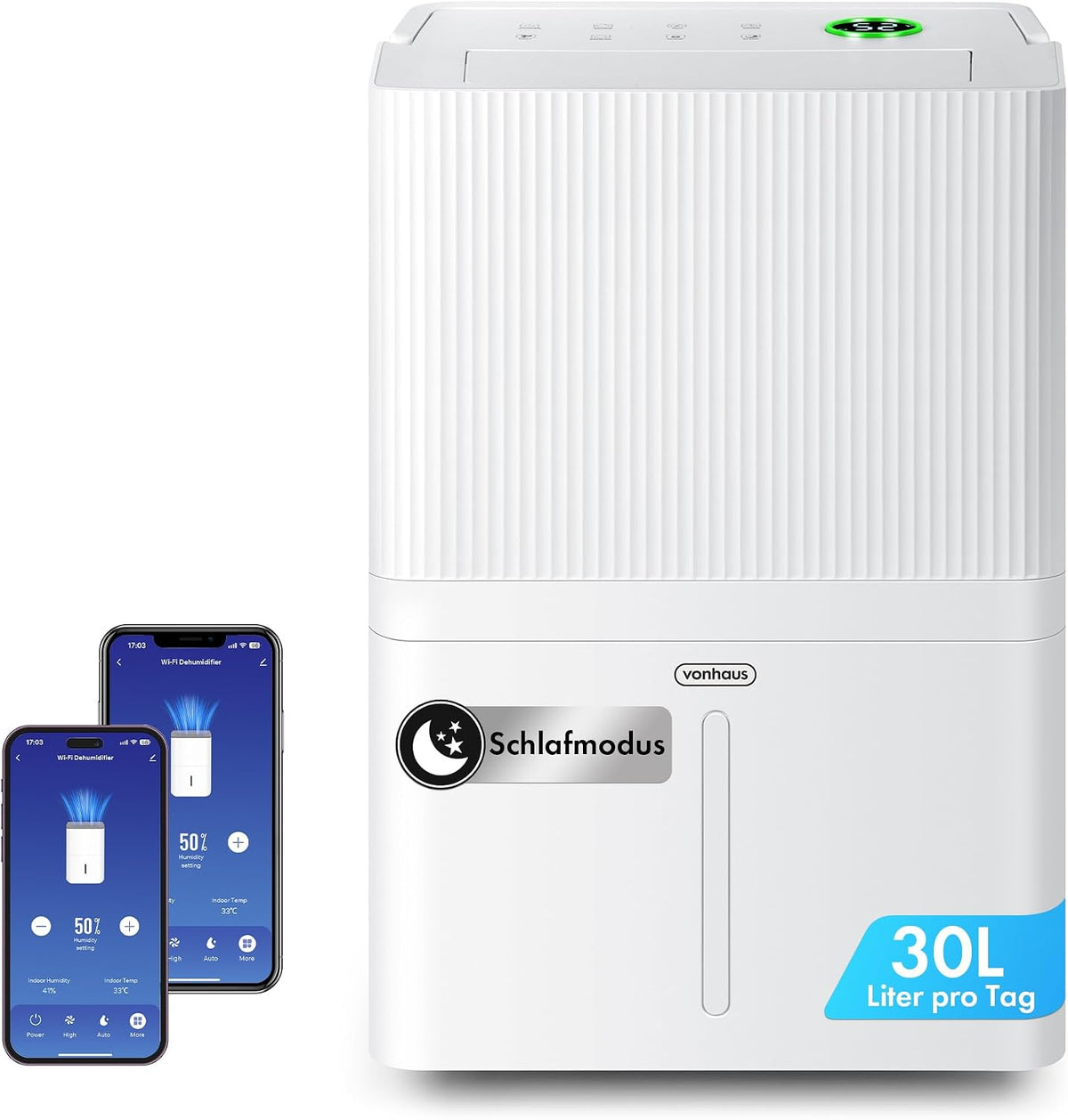 VonHaus, Luftentfeuchter, 44dB, 140m, 30L, Elektrisch Smart mit App & WLAN, /24H, Entfeuchter für Keller, Raumentfeuchter für Räume ³/40m²