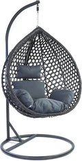 RAMROXX, Hängesessel, Luxus Style XXL Korb Gestell Schwarz mit Relaxkissen Grau