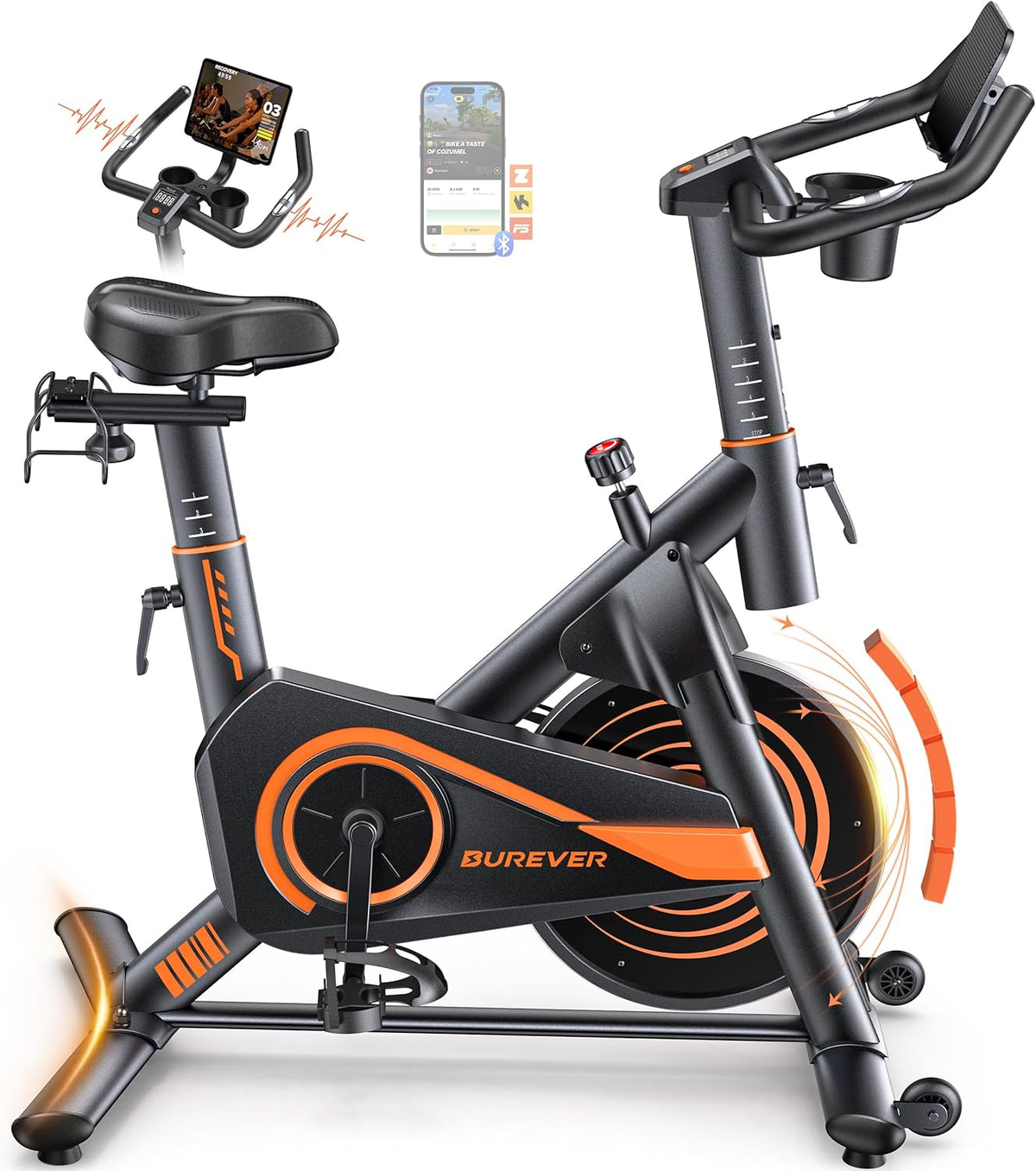 Burever, Fahrrad, 160KG, 15KG, Bike, Hometrainer mit App, Ultraleise Heimtrainer, Ergonomisches Design, LCD Display mit Pulsmessung