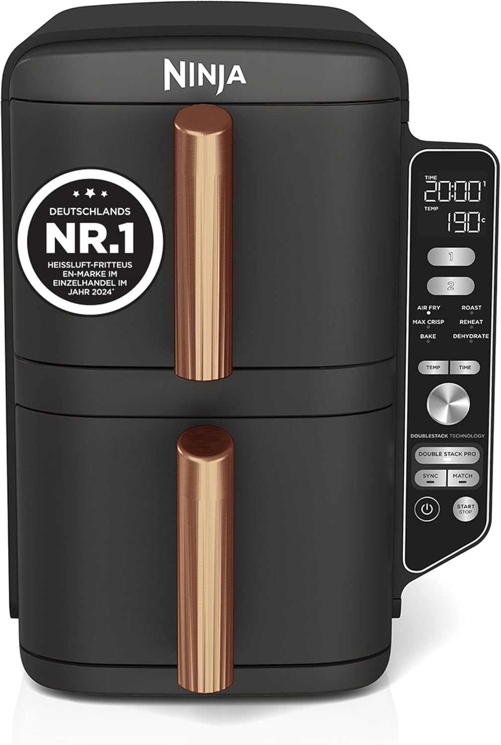 Ninja, Heissluftfritteuse, 9,5 L, Double Stack XL Heißluftfritteuse, 6-in-1, Schwarz/Kupfer