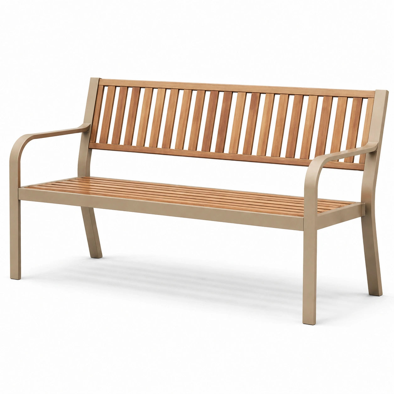 Teakholz Gartenbank mit Metallrahmen 120cm Braun/Beige