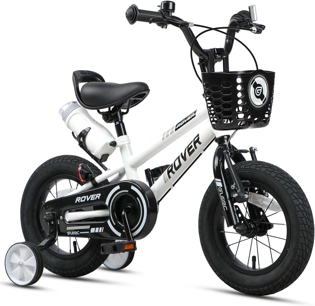 Glerc, Straßenfahrräder, 18 Zoll, Rover 12 14 16 Kinderfahrräder für Jungen & Mädchen ab 2-9, mit Stützrädern, Korb und Wasserflasche，Mehrere Farben