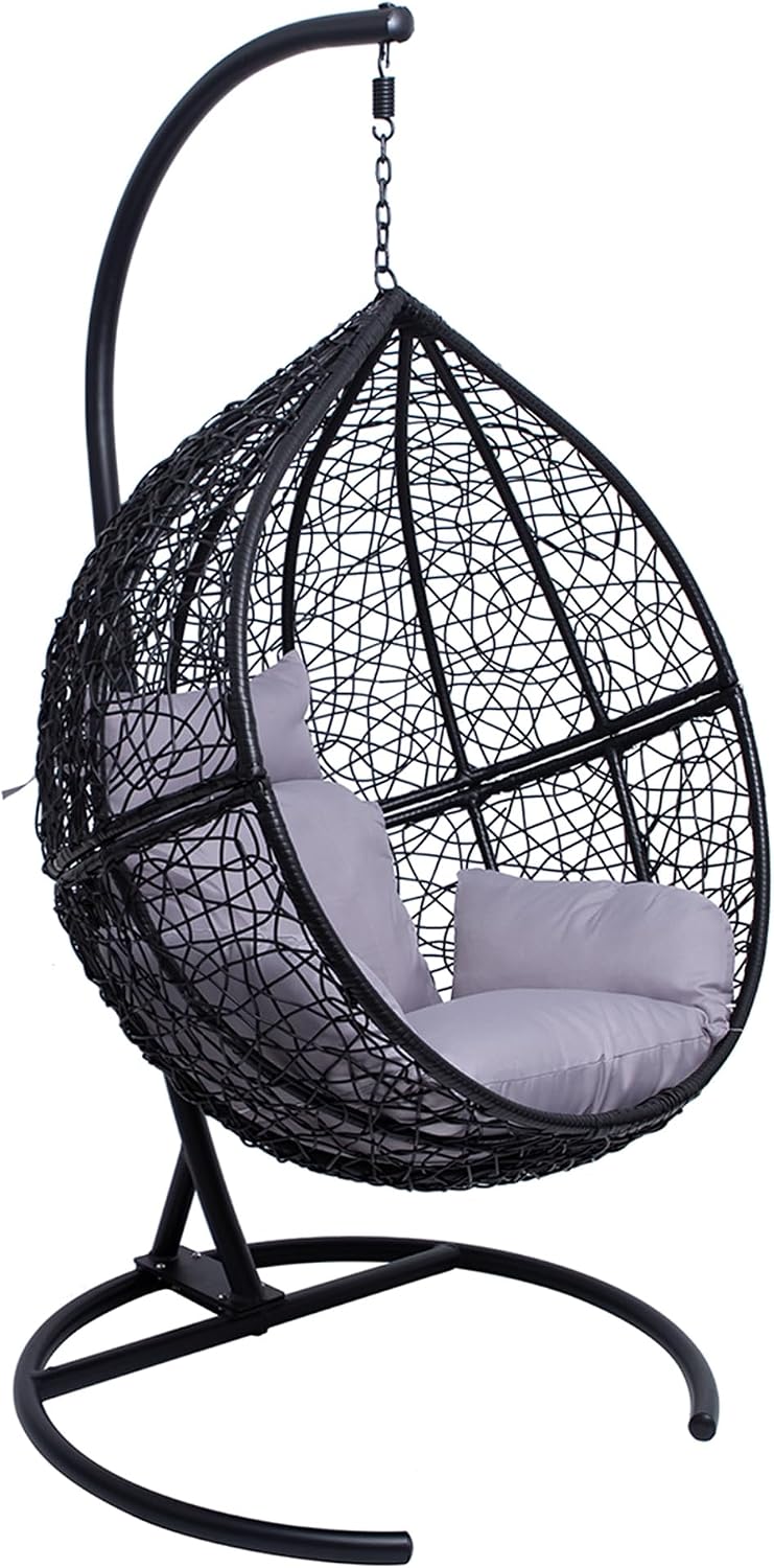 Hängesessel, Allpax, 150 kg, Stahl, Polyrattan & Polyester, schwarz/grau, Einzel- Größe L - geeignet für In- und Outdoor - bis - Korb