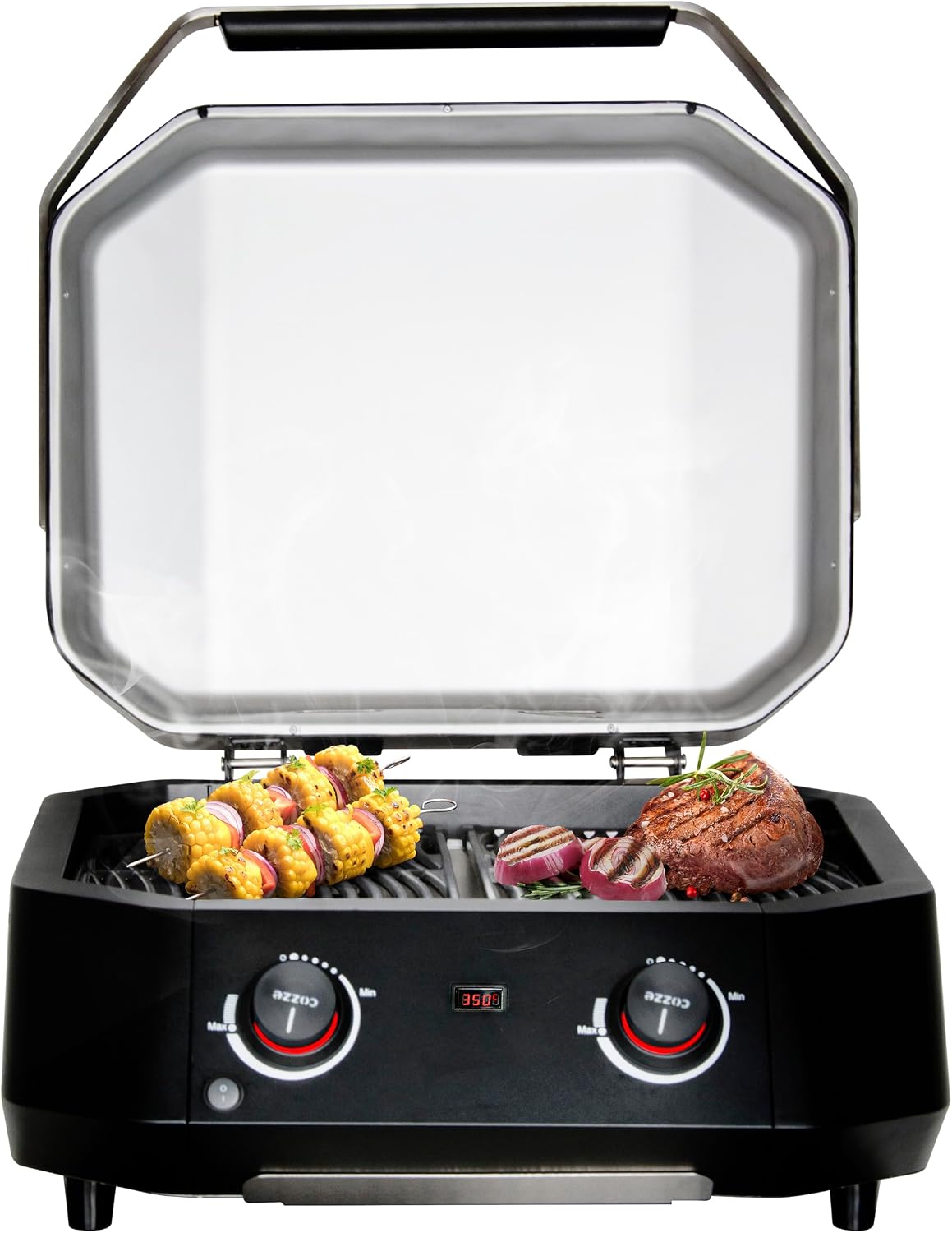 cozze, Elektrogrill, 51 x 39 cm, 2100 W, 230 V, ® E-500 mit 2 Zonen, Grillfläche, Digitalthermometer, 2 Heizspiralen SS430