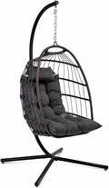SereneLife, Relaxsessel, 250 kg, Hängesessel mit Gestell Outdoor, Wetterfest mit Kissen faltbar für Garten Balkon Indoor Grau