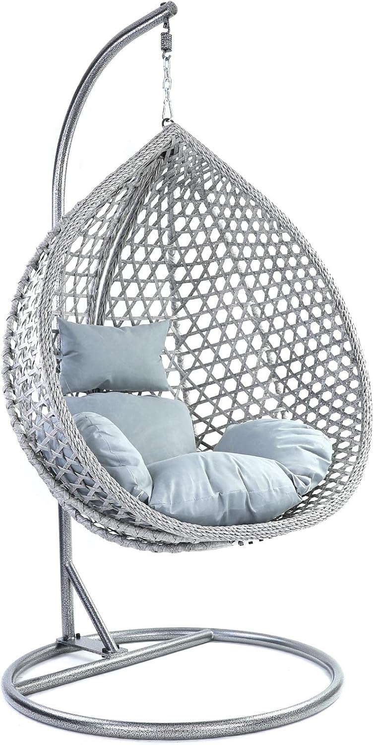 Hängesessel, RAMROXX, Luxus Style XXL Korb Gestell Grau mit Relaxkissen Hell Grau