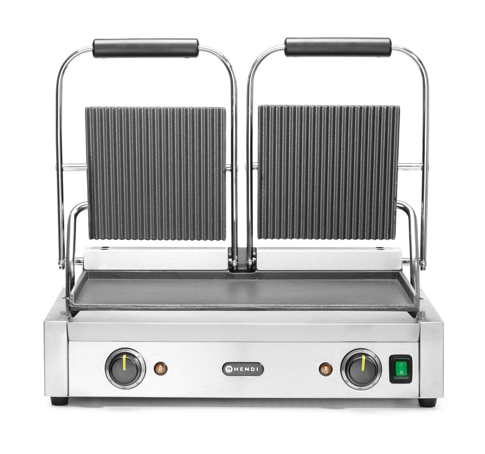 HENDI, Elektrogrill, 530mm, 3600W, 210mm, 230V, Kontaktgrill, Doppelversion, Tischgrill, Sandwichtoaster, Regelbar bis max. 300°C