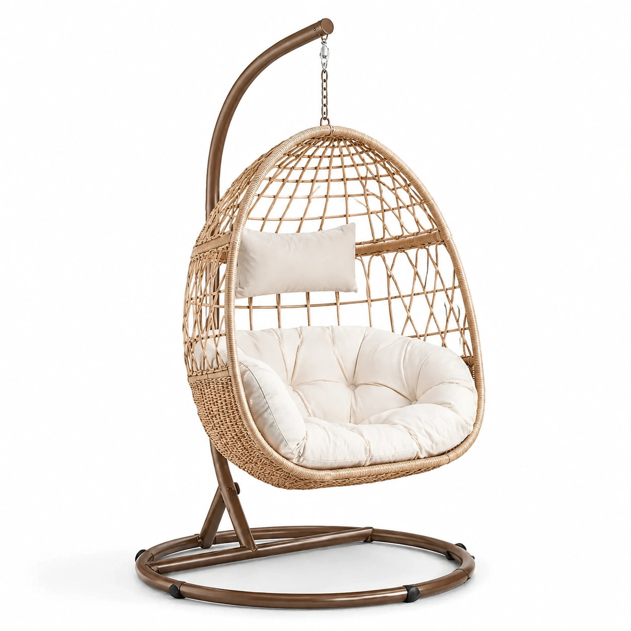 Polyrattan Hängesessel mit Kissen und Stahlgestell Beige