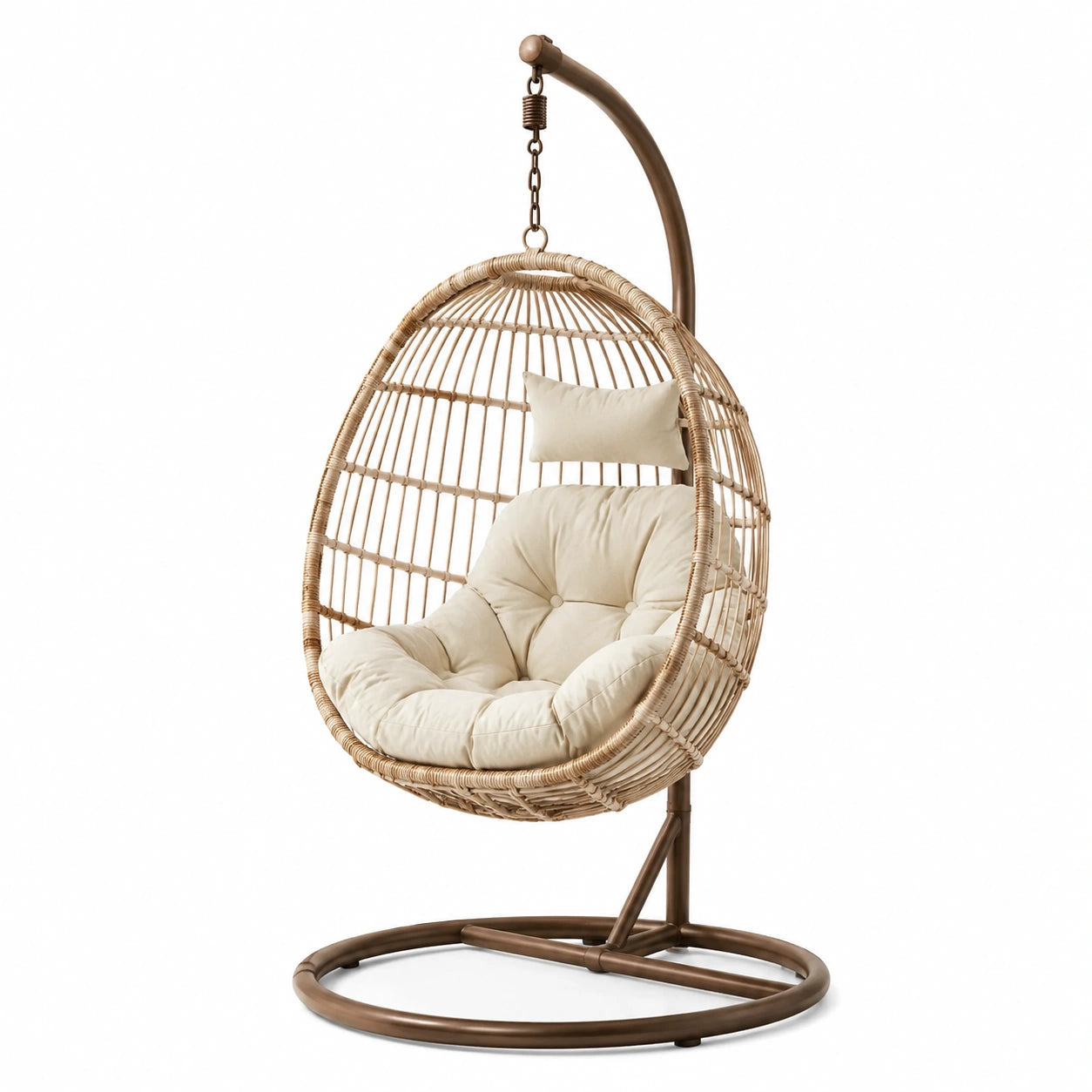 Hängesessel aus Rattan mit Stahlrahmen in Beige