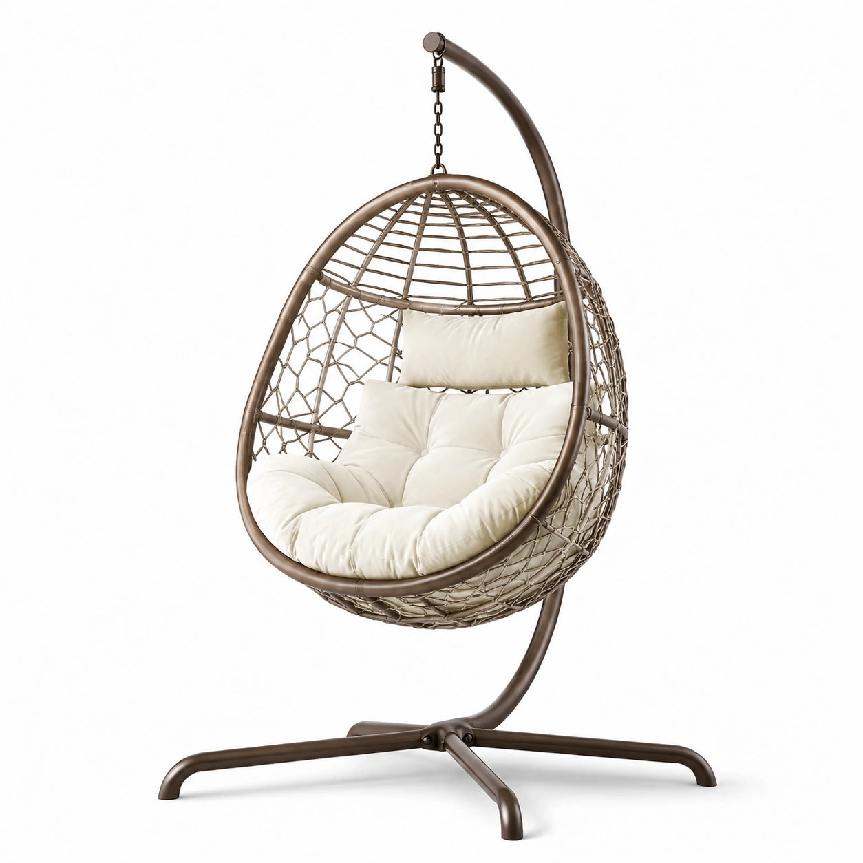 Hängesessel aus Metall und synthetischem Rattan mit Kissen Beige