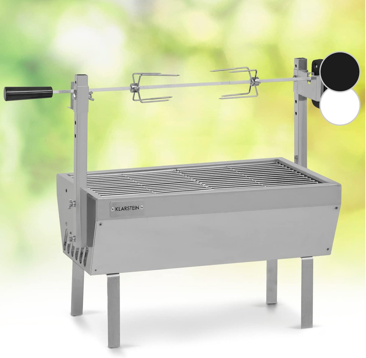 Klarstein, Holzkohlegrill, 2-in-1 Rotisserie Grill mit Motor, Mini-Grill mit Drehspieß, Elektrischer Spießgrill für Hähnchen & Spanferkel