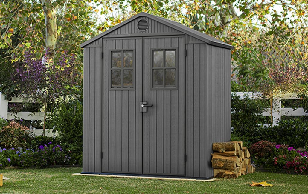 Keter, Gerätehaus, 190x122x221 cm, Darwin Gartenhaus 6x4, wetterfest aus Kunststoff mit Holzoptik, abschließbares