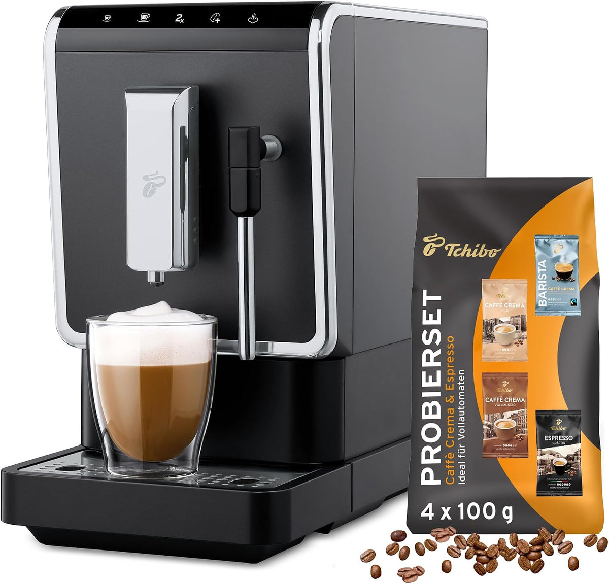 Tchibo, Kaffeevollautomat, Esperto Latte mit Milchaufschäumfunktion für Caffè Crema, Espresso und Milchspezialitäten