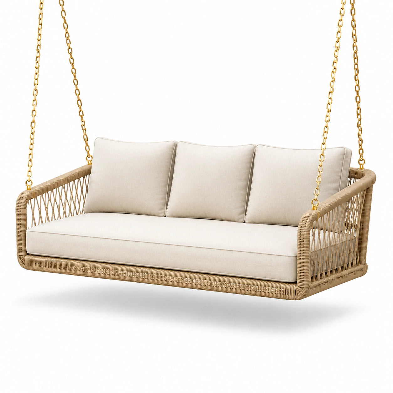 Hängeschaukelbank aus Rattan mit Polyesterkissen Beige