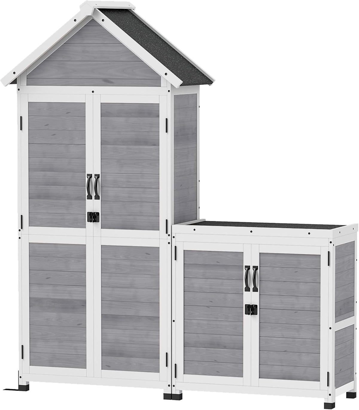 Outsunny, Gerätehaus, 89x51x182cm, 2 in 1 Gartenschrank Holz mit Satteldach Hellgrau