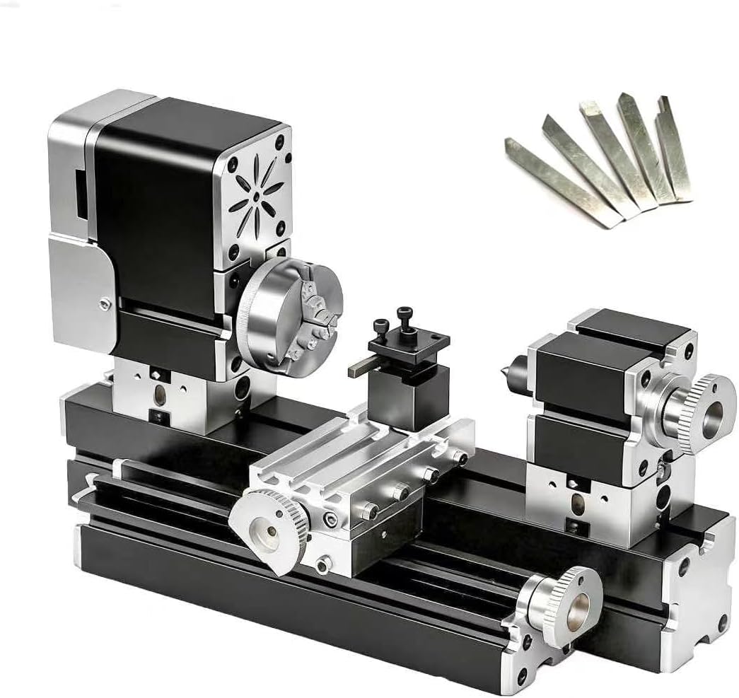 ZHRUI, Metalldrehmaschinen, 0,02 mm, 50 mm, 36 W, Hochgezogene Mini-Drehmaschine aus Vollmetall, max. Drehdurchmesser