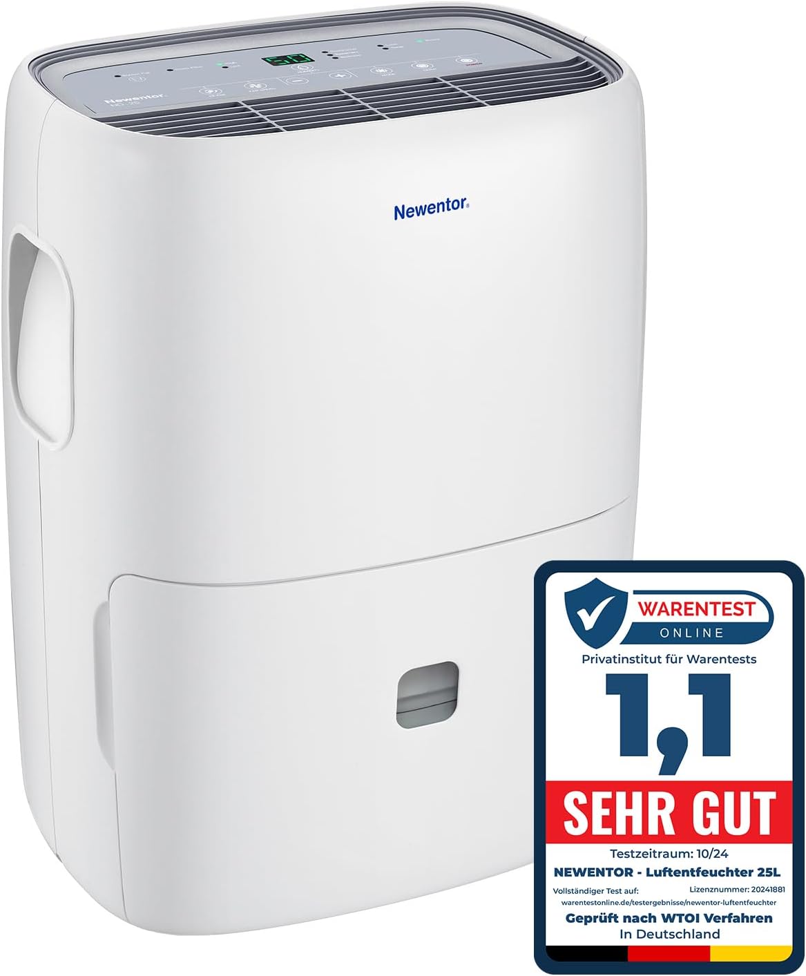 Newentor, Luftentfeuchter, 270W, 215m, 25L, 80m, /Tag - Stromsparender - Für Räume ca. ³/ ² - 10 J. Gar. -, Abnehmbarem Filter