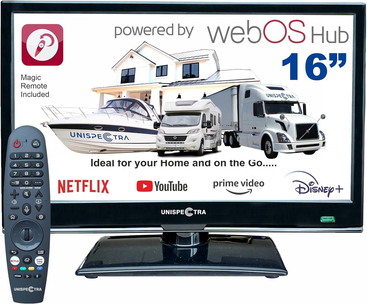 Unispectra, Fernseher, 230V, 24V, 12V, Smart TV, ® 16' Smart TV (webOS) Full HD Triple Tuner: Sat, Antenne, Kabel TV