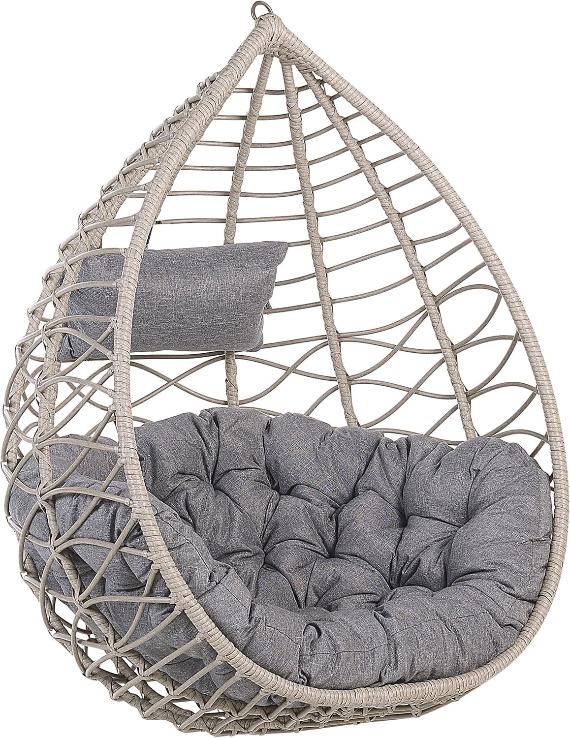 Beliani, Hängesessel, Polyrattan, Grau, Beige, Moderner Hängekorbsessel Rattan ohne Gestell inkl. Kissen