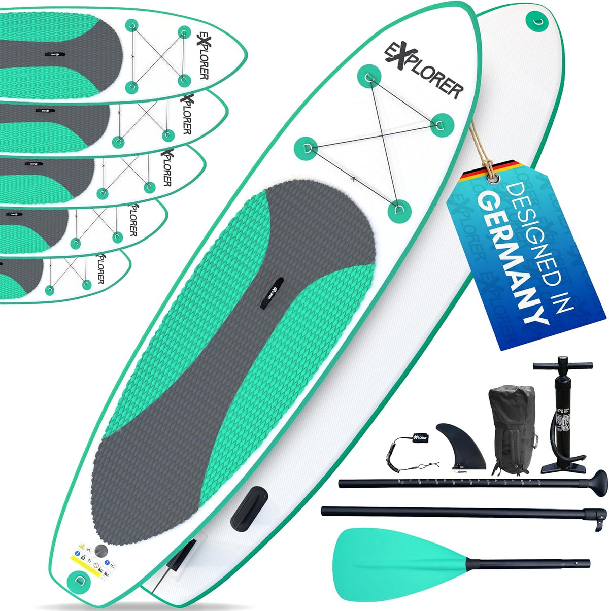 EXPLORER, SUP-Board, 244cm, 335cm, 160kg, Wave SUP Stand Up Paddling Board Kinder bis Erwachsene, Rucksack, Pumpe