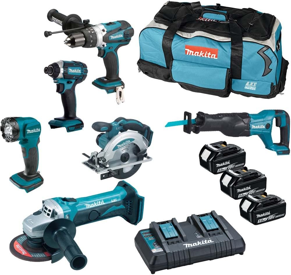 Makita, Akkuschrauber, 5,0 Ah, 18V, Amazon Exklusiv: DLX6104TX2 Li-Ion LXT 6-teiliges Kombi-Kit, Lieferung in einer LXT Werkzeugtasche