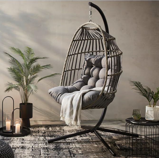 Hängesessel, Generisch, mit Gestell für Wohnzimmer, Garten und Balkon Geräumiger Hängekorb XXXL