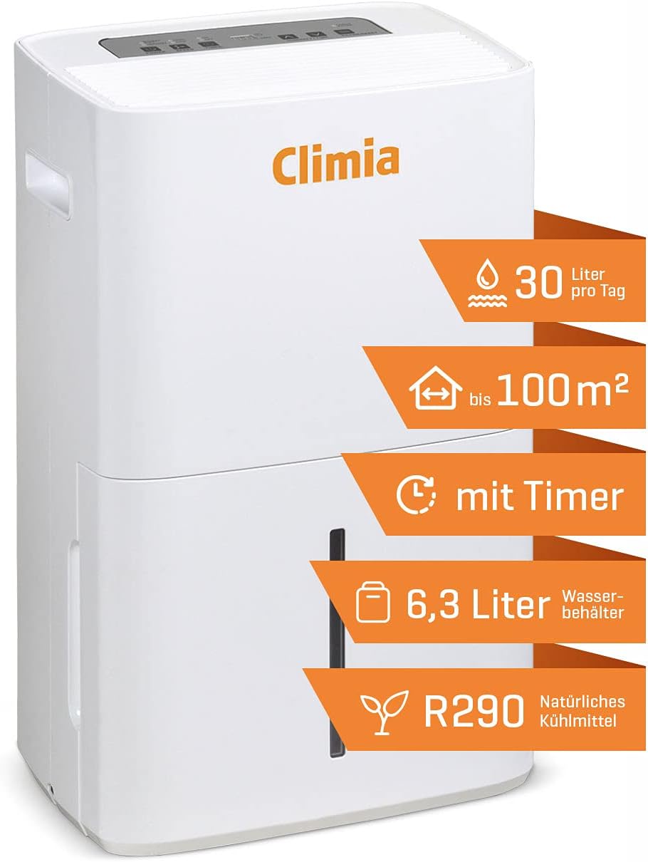 Climia, Luftentfeuchter, 30 l, CTK 240 elektrischer Bautrockner mit ökologischem Kühlmittel, (max. /Tag) geeignet für Räume bis 230 m3