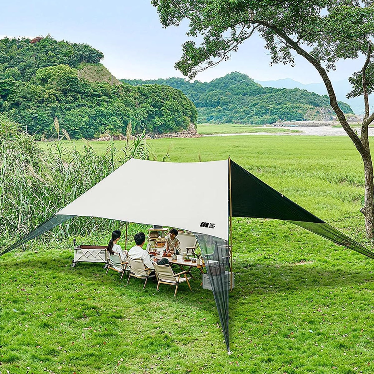 ESJAYING, Strandmuschel, 240cm, Sonnensegel, Winddichtes Design, Sonnenschutz UPF50+, Tragbarer Strandzelt, Camping