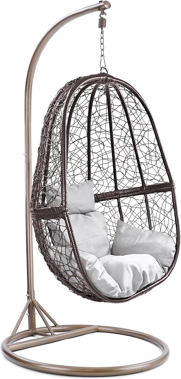 Hängesessel, RAMROXX, Luxus Fun XL Polyrattan Korb Braun Gestell Braun Kissen Weiß