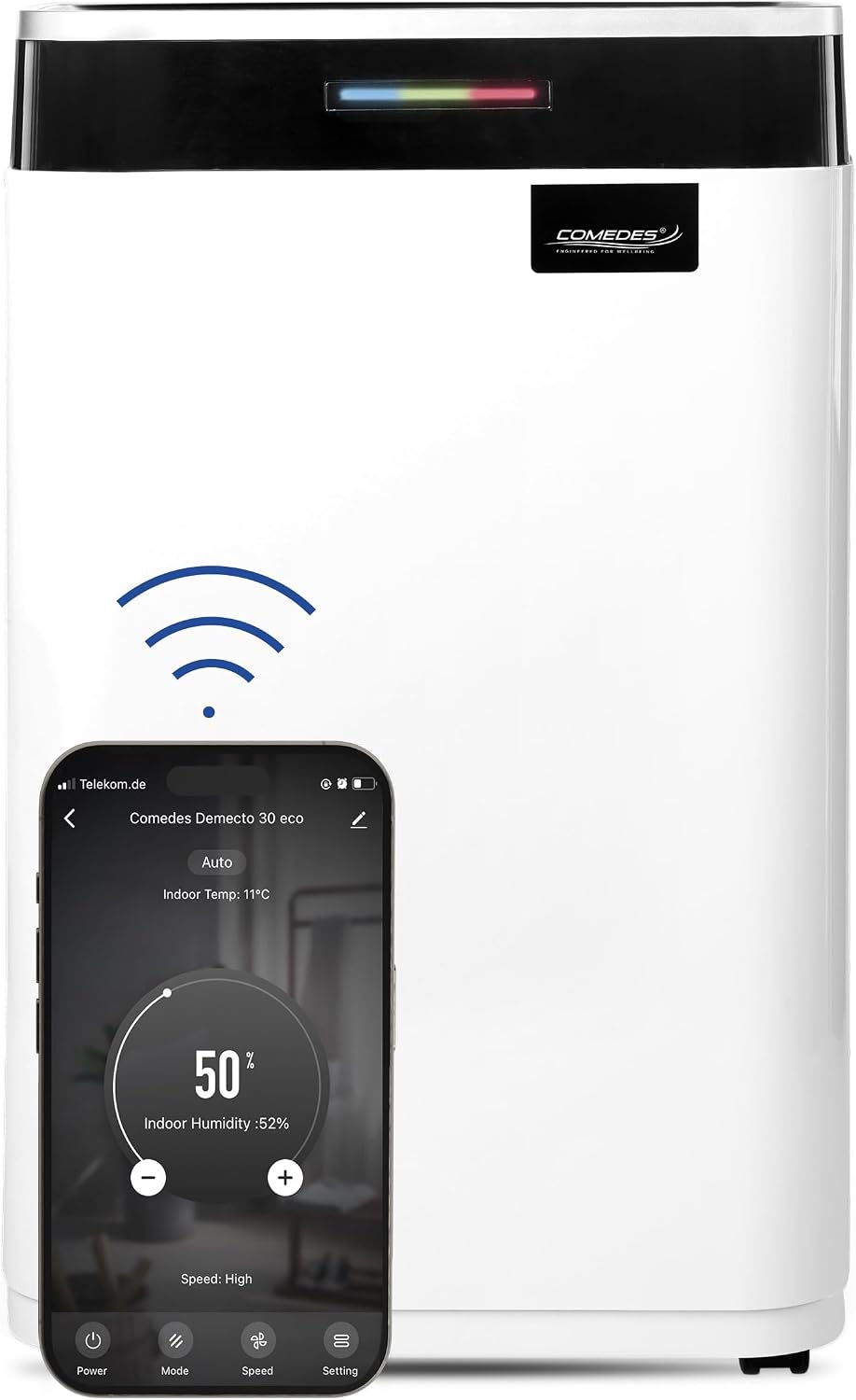 Comedes, Luftentfeuchter, 25 Liter, 100m, 230m, Demecto 30 eco WiFi, Bautrockner (max./24h) Geeignet für alle Räume und Keller
