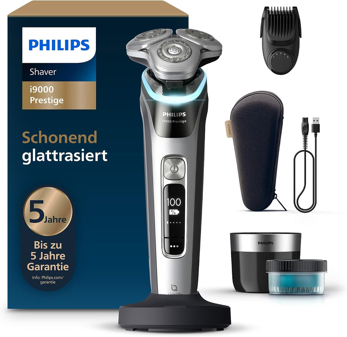 PHILIPS, Elektrorasierer, Rasierer i9000 Prestige, Nass- und Trockenrasierer für Herren mit integriertem, grau-silber
