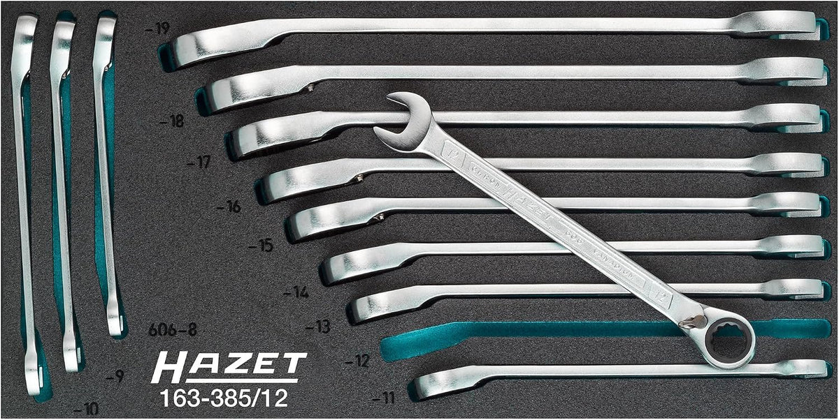 Hazet, Ringschlüssel, 342 mm, 55 mm, Knarren Ring-Maulschlüssel-Satz 163-385/12, Länge, Höhe