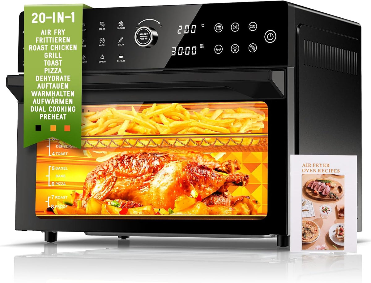 cookwise, Backofen, 1800W, 30L, Heißluftfritteuse XXL Mini mit LED-Touchscreen, Mini mit Umluft mit 20 Programmen und Zwei Kochmodi