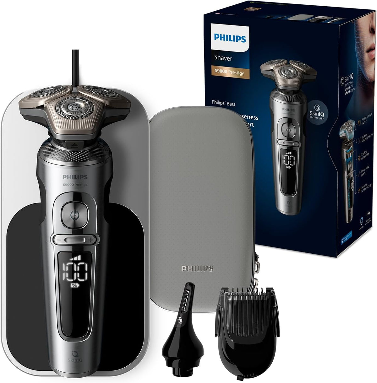 PHILIPS, Elektrorasierer, Shaver Series 9000 Prestige, Elektrischer Nass- und Trockenrasierer, helles Chrom, Lift & Cut Rasiersystem