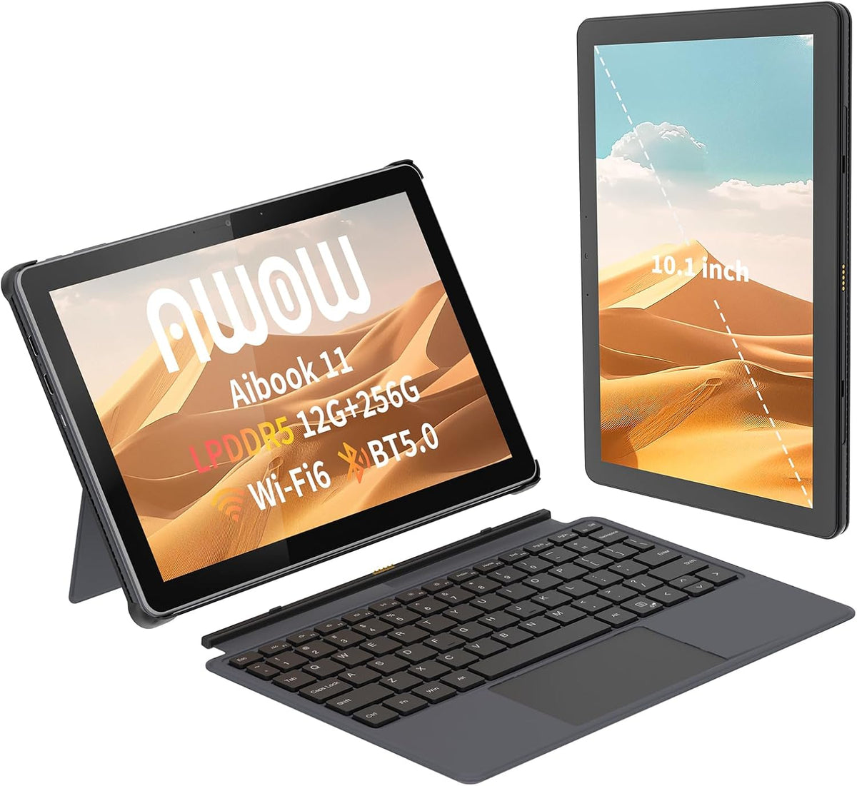 AWOW, Laptop, 10,1 Zoll, AIBOOK 11 2-in-1 Tablet PC mit Deutsch-Tastatur, 12GB LPDDR5 RAM, 256GB PCIE3.0 SSD, Alder Lake N95