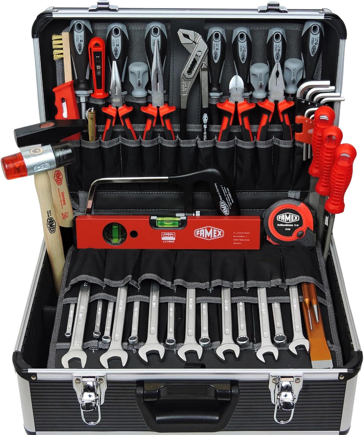 FAMEX, Werkzeugkasten, 24kg, 440-93 Profi Werkzeugkoffer gefüllt mit Werkzeug Set, viele Werkzeuge Made in Germany - ERWEITERBAR
