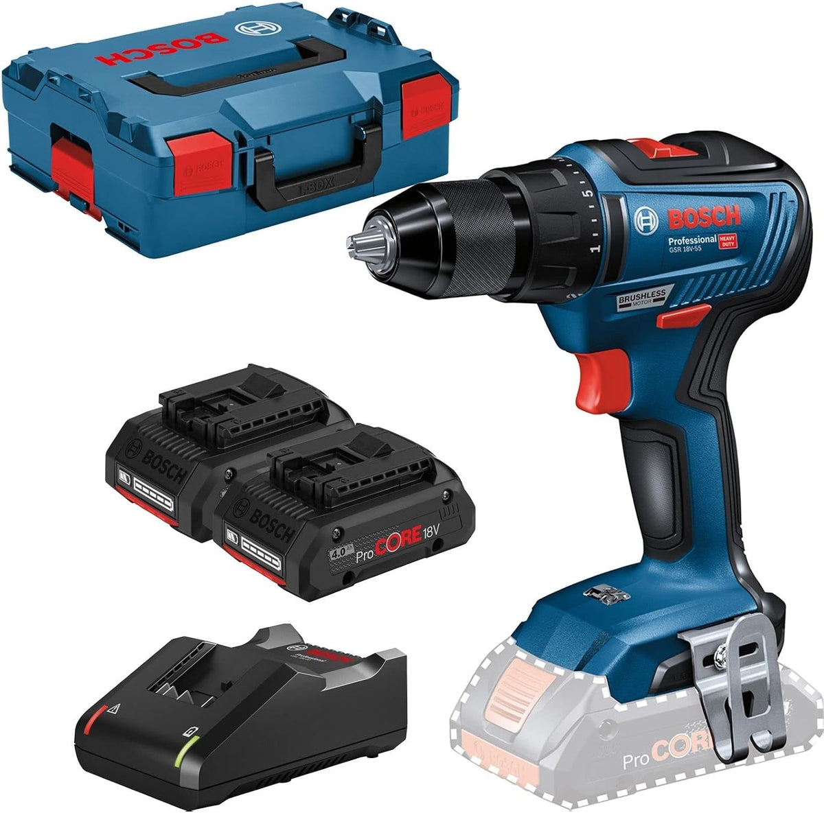 Bosch Professional, Akkuschrauber, 4.0Ah, 18V, System Akku Bohrschrauber GSR -55