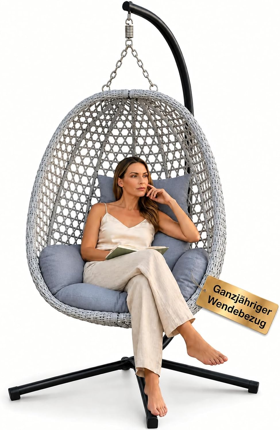 Hängesessel, EaseAir, 150 kg, Luxus mit Gestell für Outdoor & Indoor, Ganzjähriger Loungesessel mit Sommer-/Winter-Wendebezug